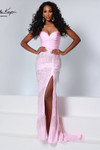 Johnathan Kayne 3305 in Petal Pink with ruched bodice and shimmering fringe layers.