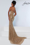 Johnathan Kayne 3306 in Gold back view showcasing mid-open back and sequin train.