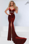 Johnathan Kayne 3311 in Crimson with a plunging V-neckline and crystal crisscross bodice.