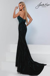 Johnathan Kayne 3316 in Black Aqua with fitted silhouette and dramatic thigh-high slit.
