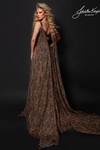 Johnathan Kayne 3318 in Leopard with A-line silhouette and dramatic thigh-high slit.