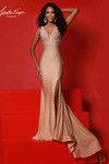 Johnathan Kayne 9213A in Nude with fitted silhouette and shimmering crystal details.