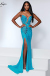 Johnathan Kayne 3200 in Aqua with sunburst beadwork and fitted stretch lycra silhouette.