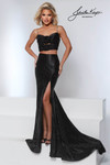 Johnathan Kayne 3204 in Black with two-piece silhouette, crystal embellishments, and dramatic thigh-high slit.