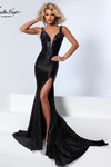 Johnathan Kayne 3205 in Black with plunging neckline and shimmering beaded fabric.