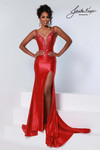 Johnathan Kayne 3205 in Red with all-over beaded stretch lycra and fitted silhouette.