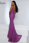 Johnathan Kayne 3209 in Purple with shimmering lace texture and low scoop back.