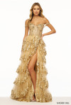 Sherri Hill 55500 in Gold with all-over sequin tulle and dramatic ruffle skirt.