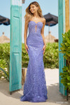 Sherri Hill 56160 in Periwinkle with sequin lace and sheer keyhole illusion.