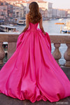 Sherri Hill 57551 in Bright Fuchsia with dramatic satin bubble skirt and structured ball gown silhouette.