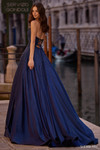 Sherri Hill 57552 in Navy showcasing the romantic lace-up back and dramatic sparkling A-line ball gown silhouette.