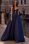 Sherri Hill 57552 in Navy with allover hot-fix stone embellishments, sweetheart neckline, and double keyhole front cutouts.