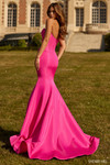 Sherri Hill 57626 in Bright Pink back view showcasing mermaid silhouette and sweeping train.