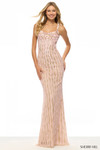 Sherri Hill 57631 in Nude/Pink with vertical sequin beading and subtle V-neckline.
