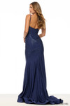 Sherri Hill 57663 with fitted silhouette, spaghetti straps, and shimmering stone embellished jersey.