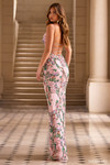 Sherri Hill 57670 in Light Pink Print back view showcasing the open strappy lace-up detail.