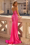 Sherri Hill 57690 in Bright Fuchsia back view showcasing the lace-up closure and fitted silhouette.