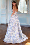 Sherri Hill 57755 in Light Blue back view showing zipper closure and full brocade A-line skirt.