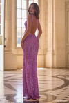 Sherri Hill 57770 in Violet back view showing dramatic open back and allover sequin detail.