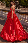• Back view of Sherri Hill 57778 showing lace-up corset back and dramatic satin bubble skirt.