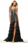Sherri Hill 57832 in Black/Silver with plunging sweetheart neckline and stone embellished fitted bodice