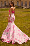 Sherri Hill 57834 in Pink Print back view showing fitted mermaid silhouette and sweeping floral train.
