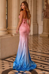 Sherri Hill 57851 in Pink/Blue Ombre with lace-up back and shimmering stone embellished fitted silhouette