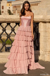 Sherri Hill 57872 in Pink with strapless scoop neckline and stone embellished corset bodice