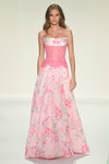 Sherri Hill 58002 in Pink Print with cowl drape neckline and floral satin A-line skirt.