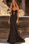 Sherri Hill 58007 in black with strapless sweetheart neckline and lace corset bodice.