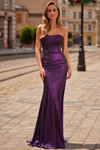 La Femme 33424 in Purple with strapless neckline and ruched bodice.