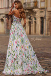 La Femme 33450 in Multi floral print back view showing flowing chiffon skirt.