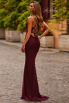 La Femme 33489 in Wine back view showing open crisscross lace-up detail.