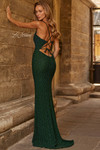 La Femme 33508 in Dark Emerald back view showing open lace-up back detail.