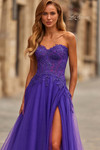 La Femme 33551 in Royal Purple featuring sparkling lace detailing and sweetheart neckline.