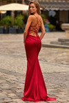 La Femme 33604 in Ruby featuring open lace-up back and flowing skirt.
