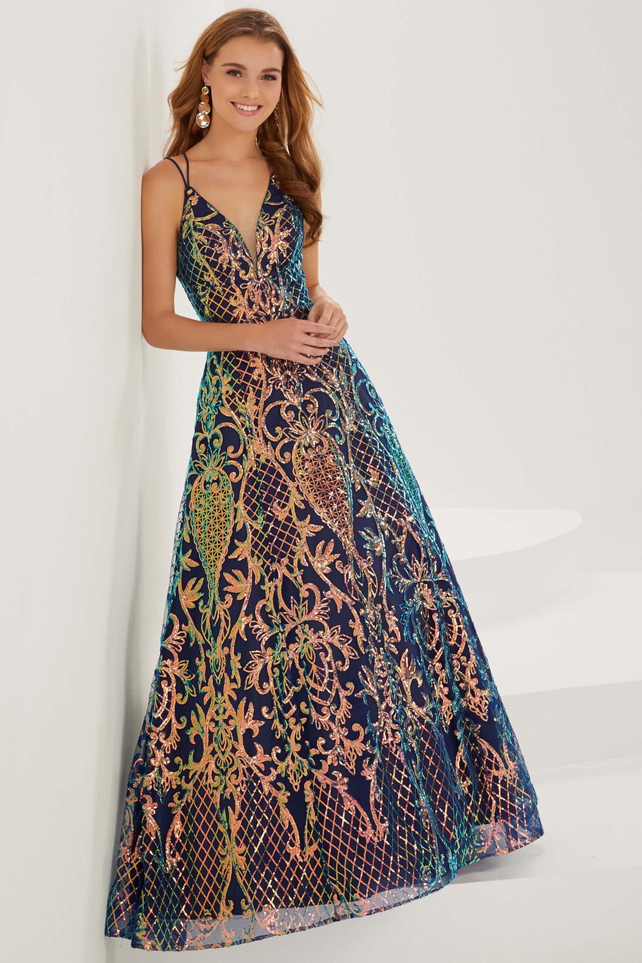 strapless open back dress Plus-Size Sequin-Bodice Long Prom Dress CD0217C Deep Blue / 16 main image 0