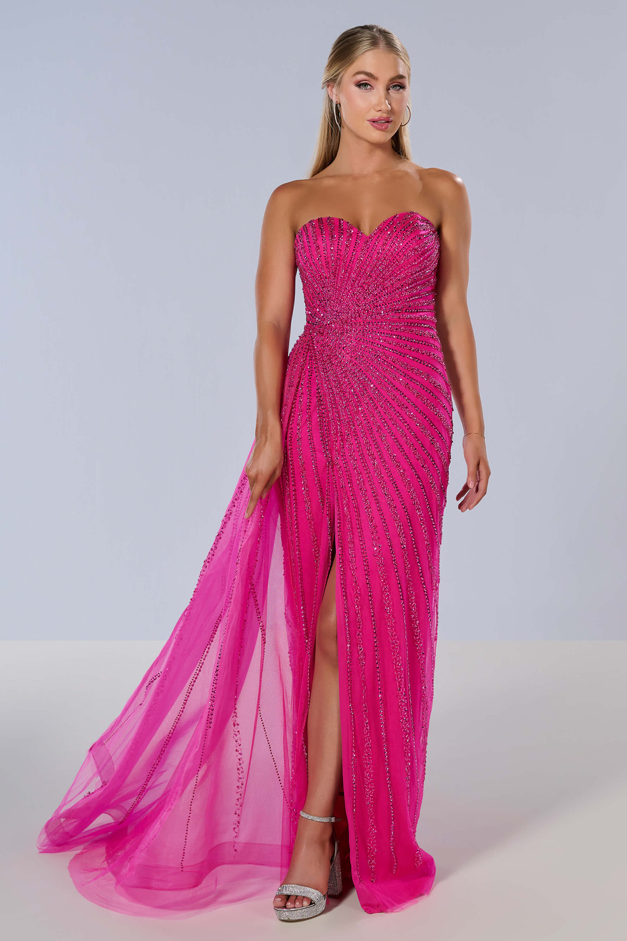 strapless open back dress Silver Grey One Shoulder Prom Dress Overskirt With Sequins Beadings –  Newinlook