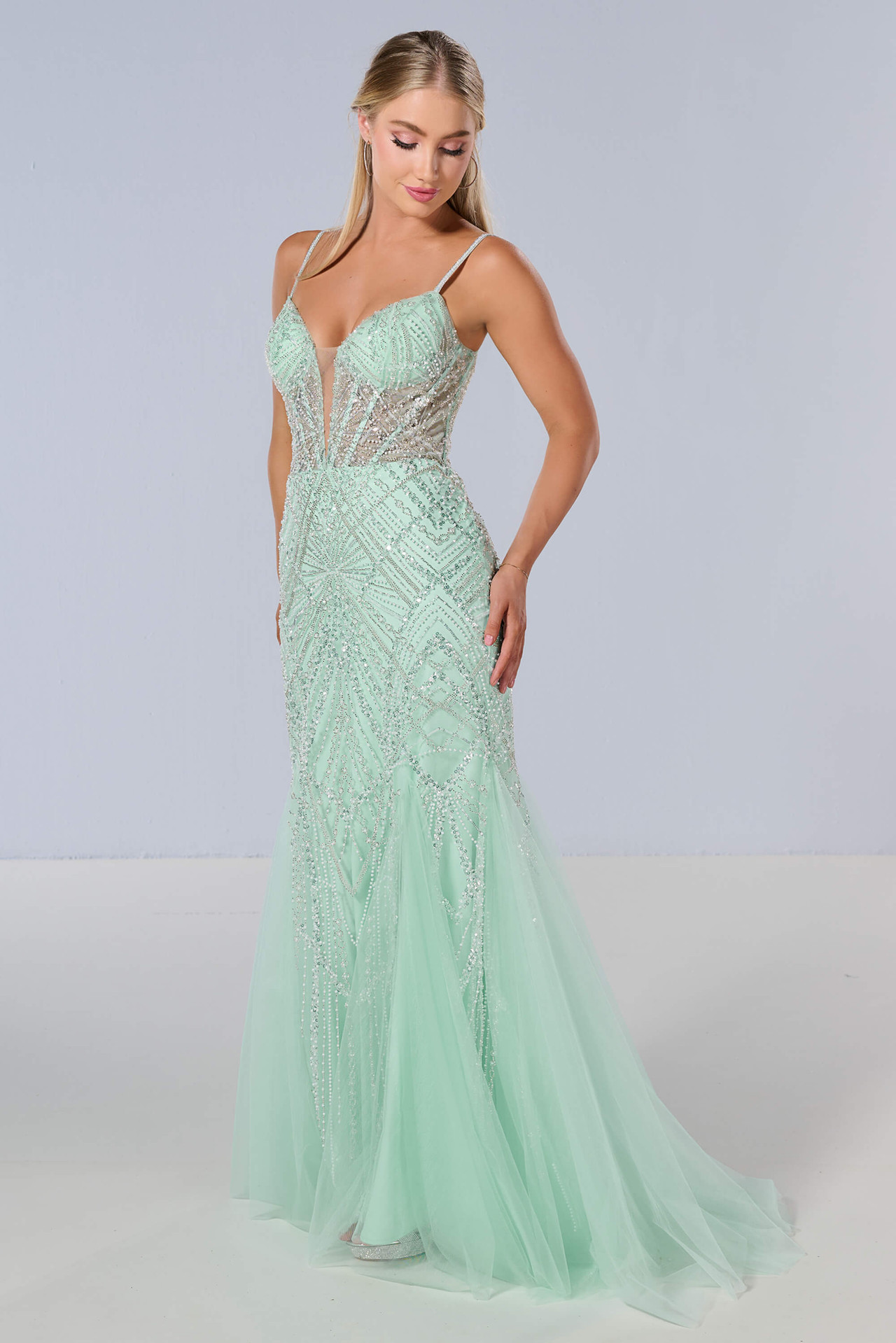 mint beaded dress Primavera 4234 Size 2, 8 Mint Short Beaded Homecoming Dress Strapless  Sequin Cocktail Gown V Neck main image 1