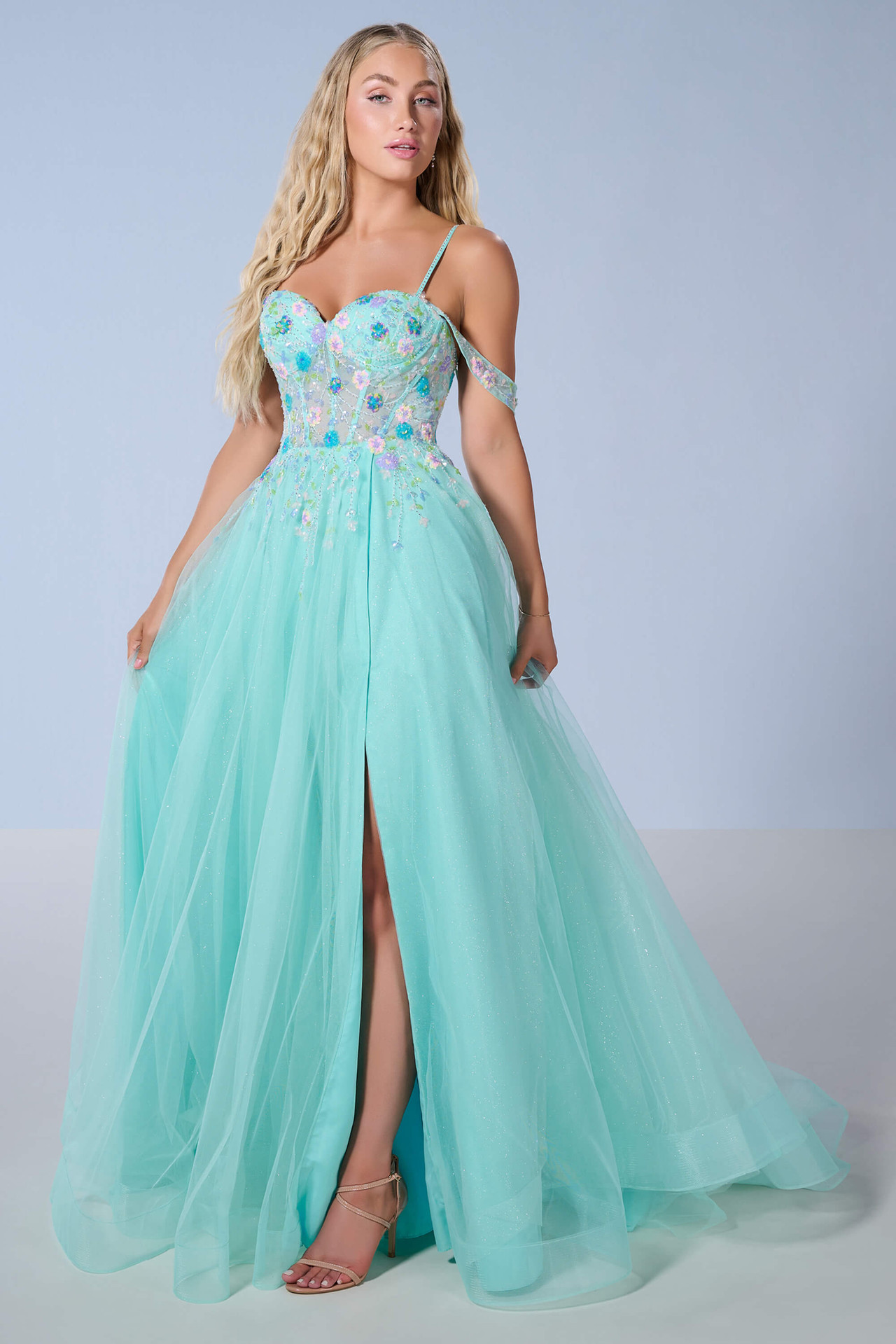 Tiffany 16251 Dainty Floral Corset Gown - Prom Headquarters