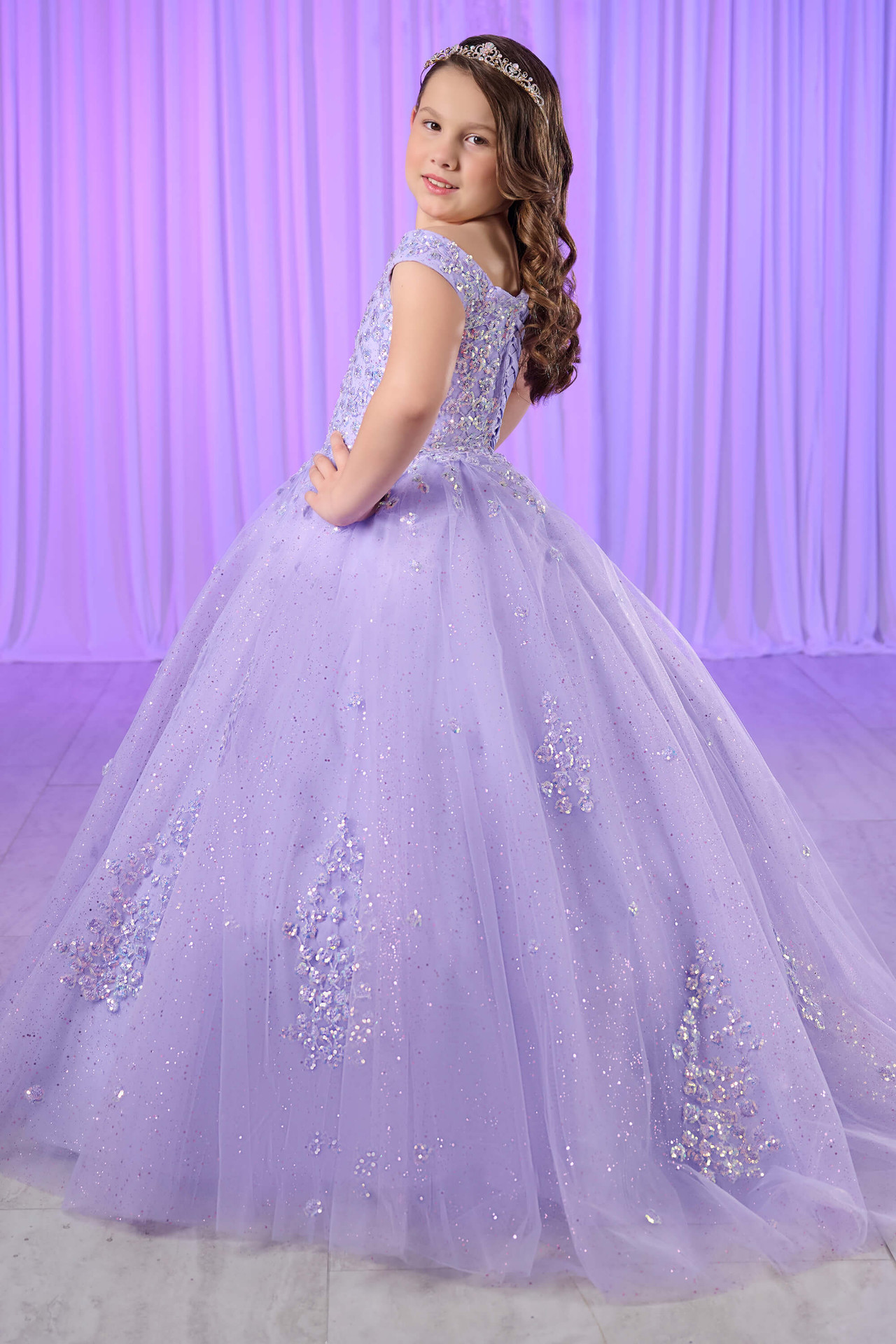 glitter pageant dresses Hot Pink Sparkly Long Sleeves Rhinestone High Neck Teen Pageant Gown main image 1