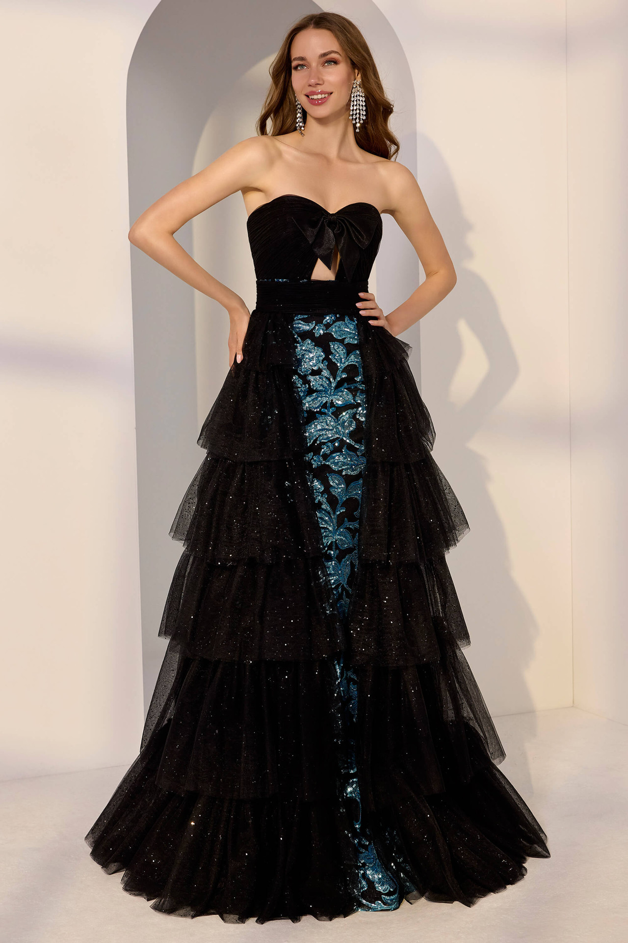 homecoming dresses chillicothe ohio Floral Brocade Strapless Cowl Neck Mini Dress 52334 Black and white maxi