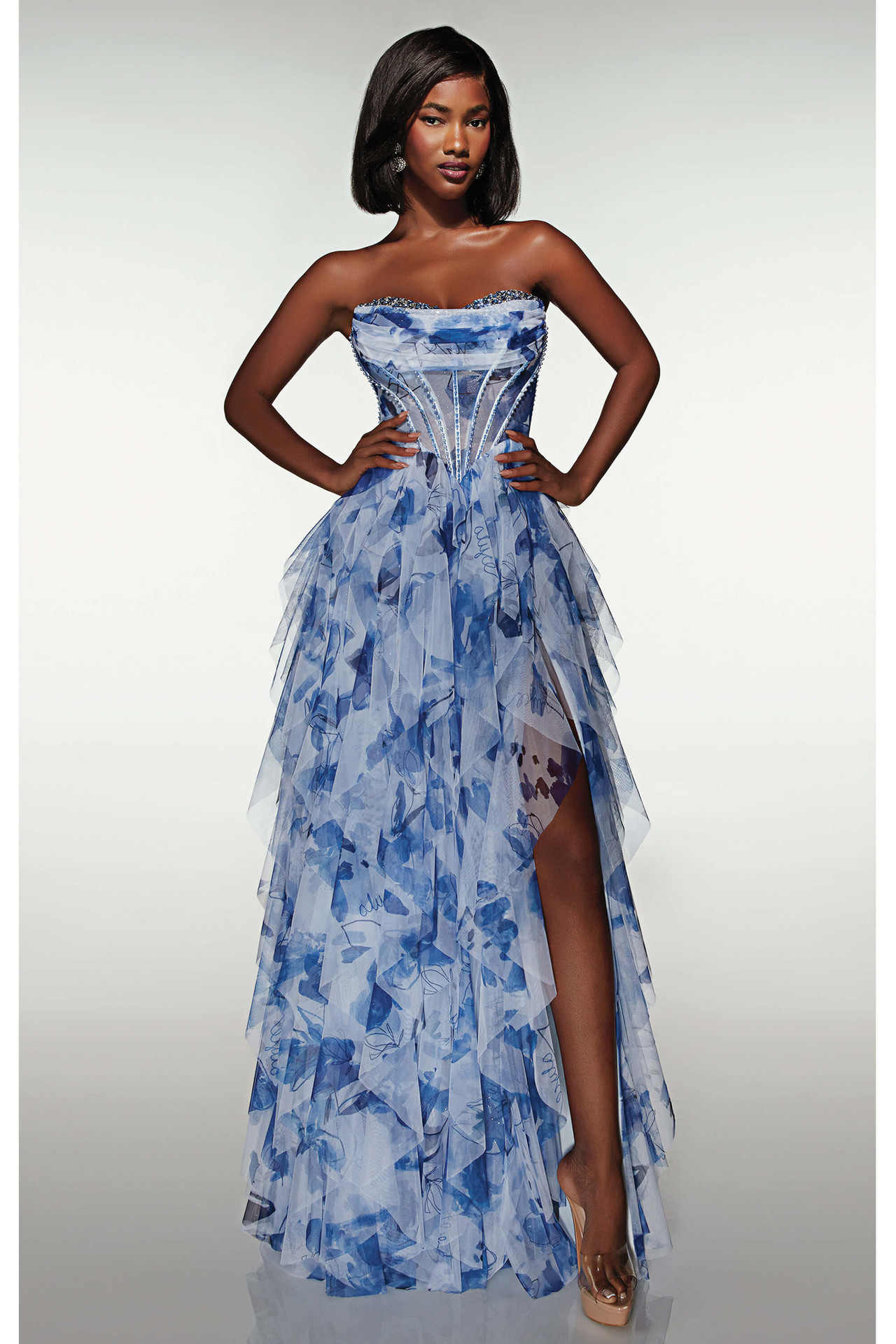 blue mesh prom dress Alyce Paris 62041 Faviana