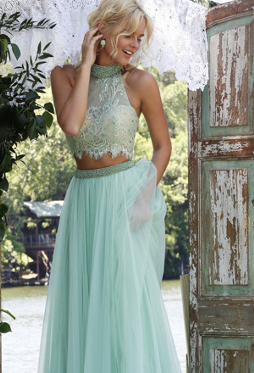 pastel green prom dress