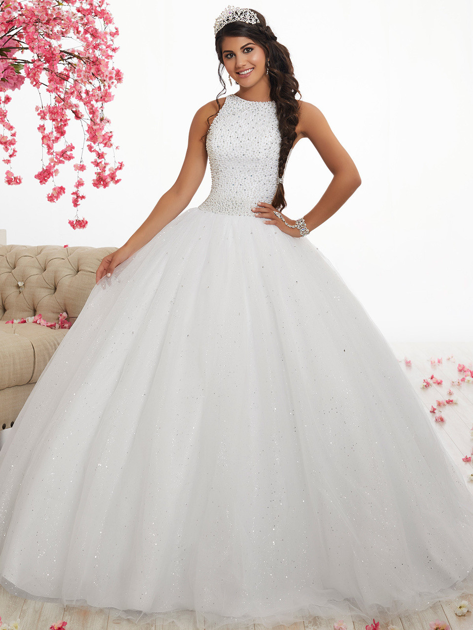 Coral and White Quinceanera Dresses