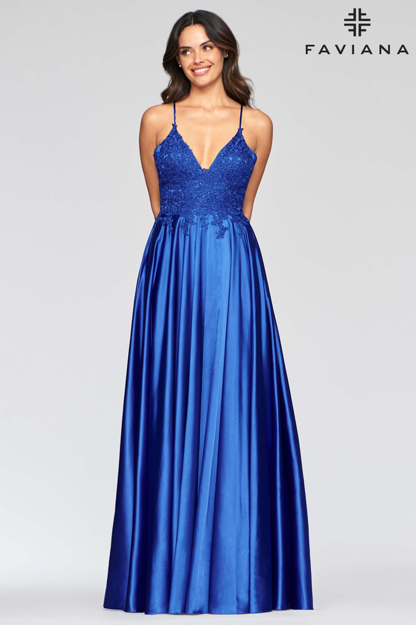 V-neck A-line Faviana Prom Dress S10400 - PromHeadquarters.com