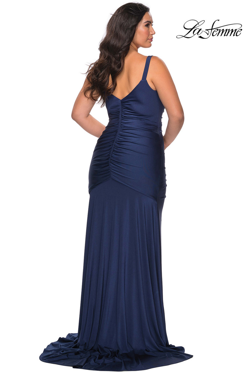 V-neck Fitted La Femme Plus Size Prom Dress 29027 - PromHeadquarters.com