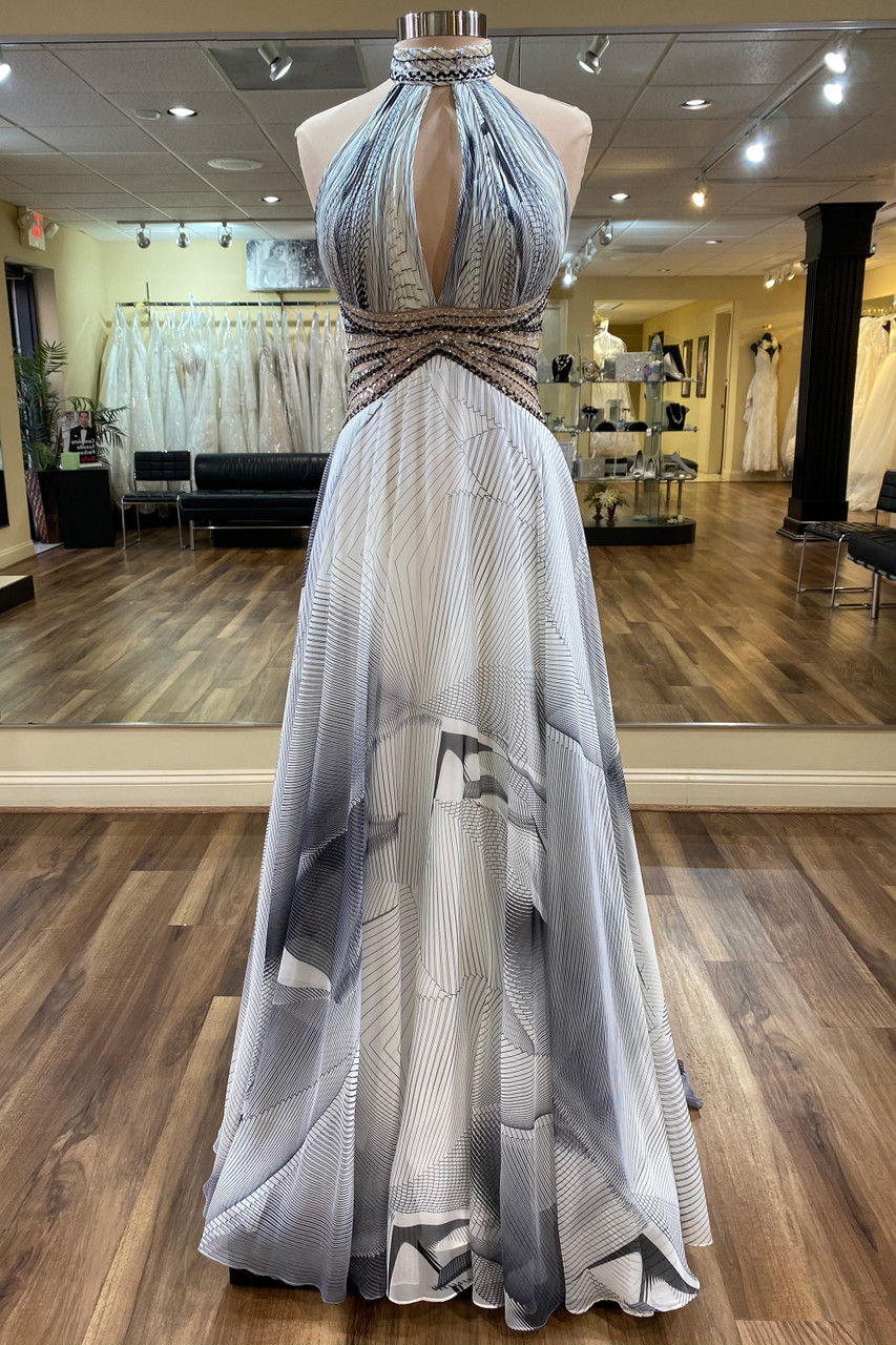 Jovani 06635 | Navy Beaded Lace Evening Dress