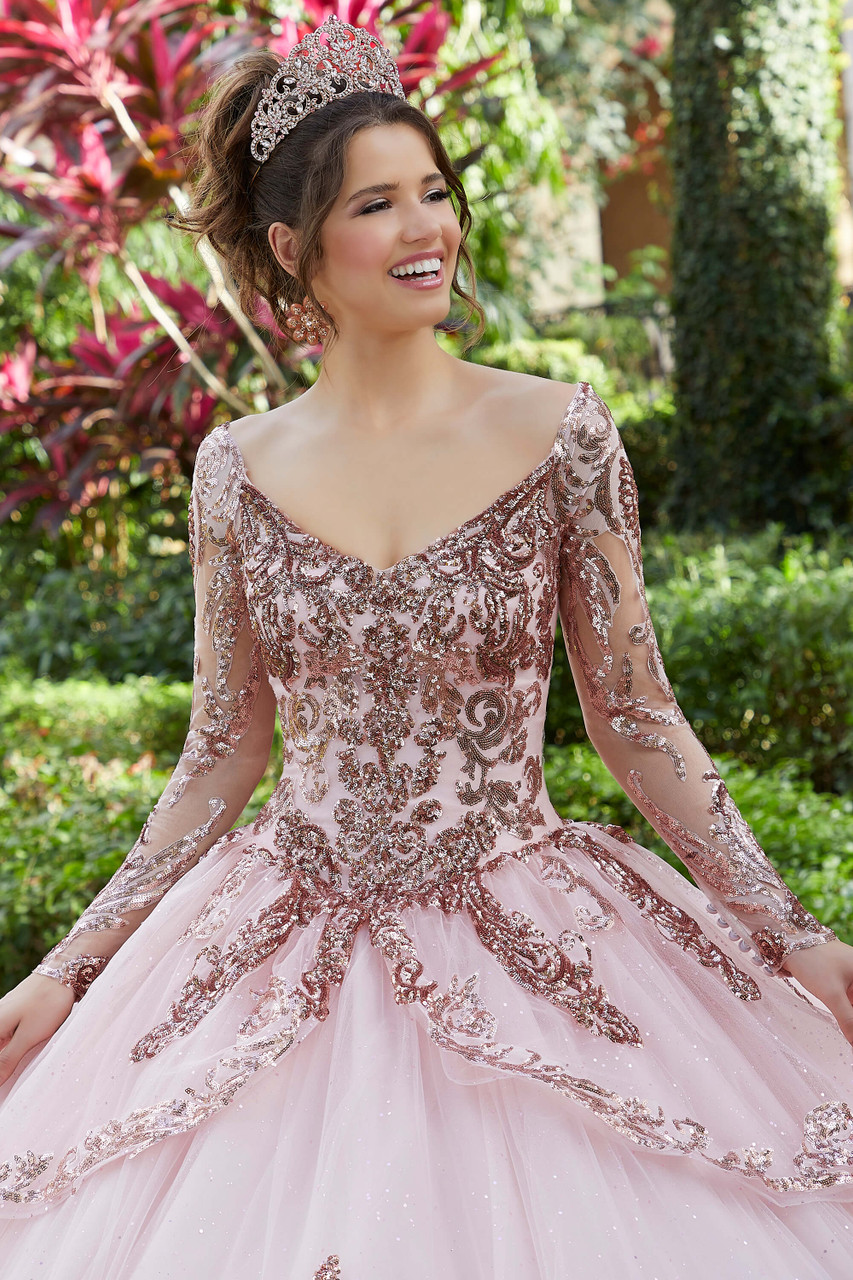 MQ LK153 - Glitter Print Off the Shoulder Quinceanera Ball Gown Embroi –  Diggz Formals