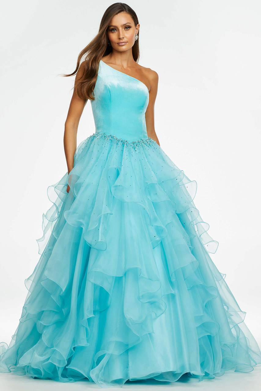 One Shoulder Ruffled Skirt Prom Ball Gown Ashley Lauren 11165 ...
